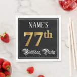 [ Thumbnail: 77th Birthday Party — Fancy Script, Faux Gold Look Napkins ]