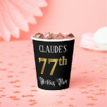 [ Thumbnail: 77th Birthday Party — Fancy Script, Faux Gold Look Paper Cups ]