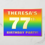[ Thumbnail: 77th Birthday Party: Fun, Colorful Rainbow Pattern Invitation ]