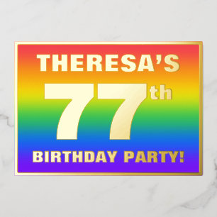 77th Birthday Party: Fun, Colorful Rainbow Pattern Foil Invitation