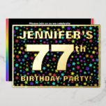 [ Thumbnail: 77th Birthday Party — Fun, Colorful Stars Pattern Invitation ]