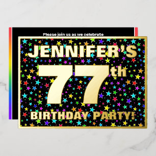 77th Birthday Party — Fun, Colorful Stars Pattern Foil Invitation