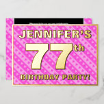 [ Thumbnail: 77th Birthday Party — Fun Pink Hearts and Stripes Invitation ]