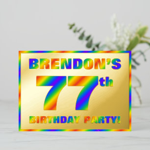 77th Birthday Party — Fun, Rainbow Spectrum “77” Foil Invitation