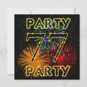 77th birthday party invitation with fireworks