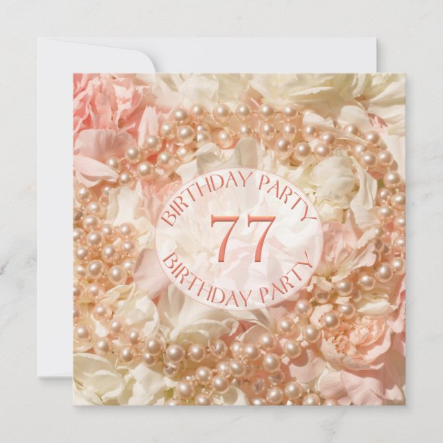 77th Birthday party invitation with pearls (Front)