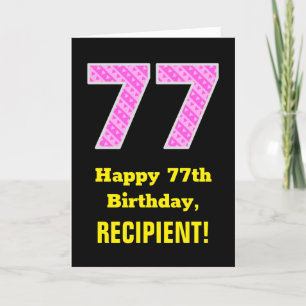 77th Birthday: Pink Stripes and Hearts "77" + Name Card