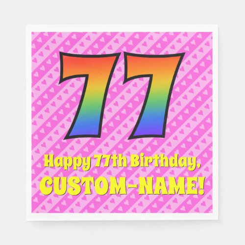 77th Birthday Pink Stripes  Hearts Rainbow  77 Napkins