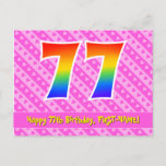 [ Thumbnail: 77th Birthday: Pink Stripes & Hearts, Rainbow 77 Postcard ]