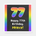 [ Thumbnail: 77th Birthday: Rainbow Spectrum # 77, Custom Name Napkins ]