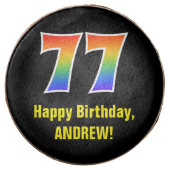 77th Birthday - Rainbow Spectrum Pattern Number 77 Chocolate Covered Oreo (Front)