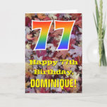 [ Thumbnail: 77th Birthday; Rustic Autumn Leaves; Rainbow "77" Card ]