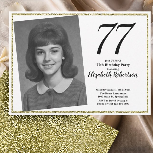 77th Custom Photo White and Gold  Invitation (Creator Uploaded)