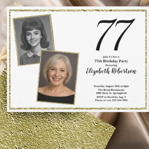 77th Custom Photo White and Gold  Invitation