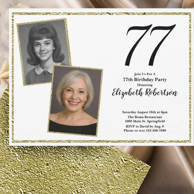 77th Custom Photo White and Gold  Invitation (Creator Uploaded)