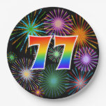 [ Thumbnail: 77th Event - Fun, Colorful, Bold, Rainbow 77 Paper Plates ]