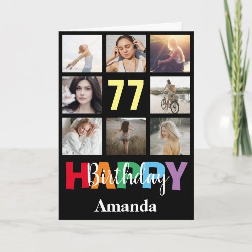 77th Happy Birthday Photo Collage Modern Black