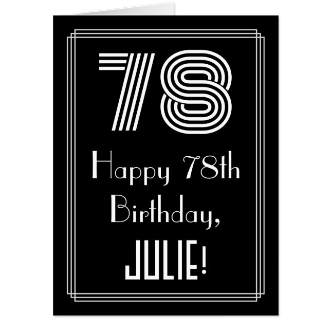 78th Birthday — Art Deco Inspired Look “78” + Name Card (Front)