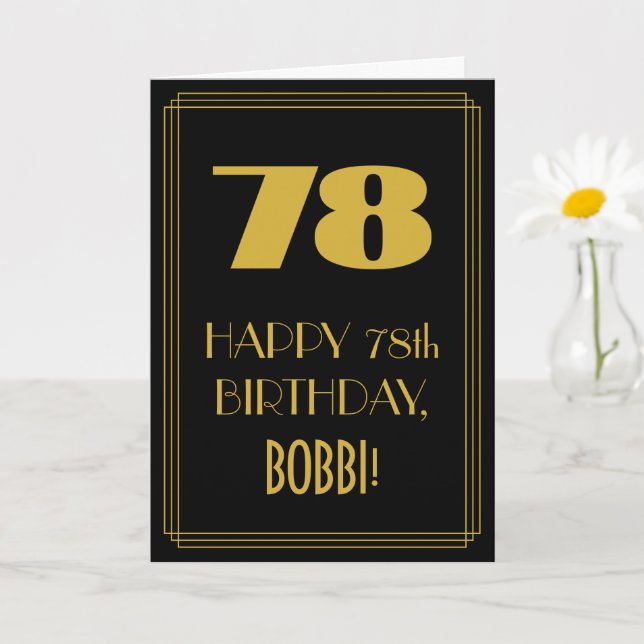 78th Birthday – Art Deco Inspired Look "78" & Name Card (Small Plant)