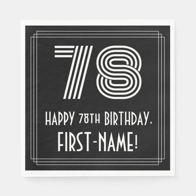 78th Birthday: Art Deco Inspired Look "78" + Name Napkins (Front)