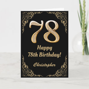 78th Birthday Black and Gold Glitter Frame Card