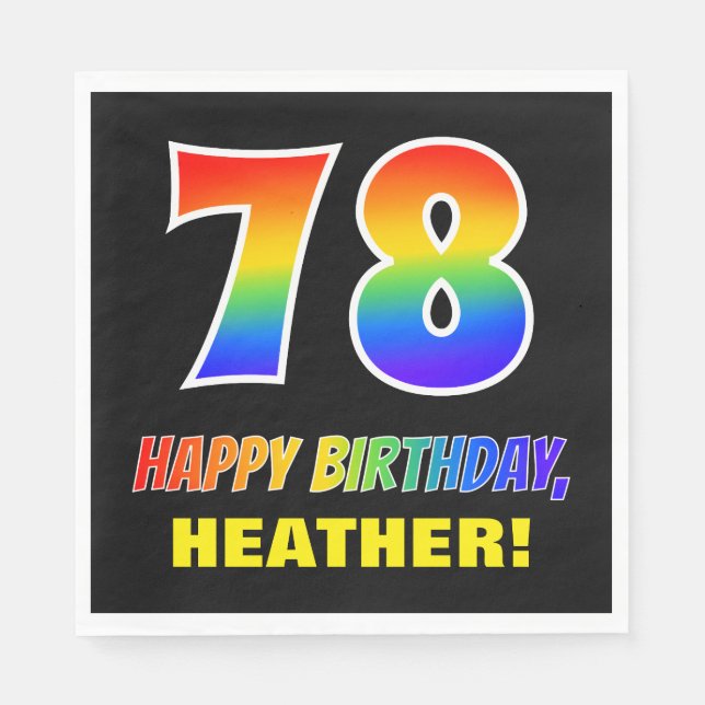 78th Birthday: Bold, Fun, Simple, Rainbow 78 Napkins (Front)
