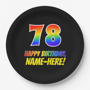 78th Birthday: Bold, Fun, Simple, Rainbow 78 Paper Plates
