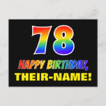 [ Thumbnail: 78th Birthday: Bold, Fun, Simple, Rainbow 78 Postcard ]