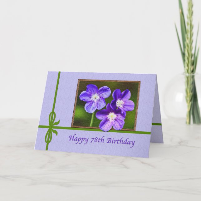 78th Birthday Card with Purple Violas (Front)