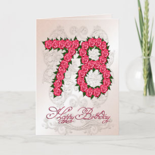 78th birthday card with roses and leaves