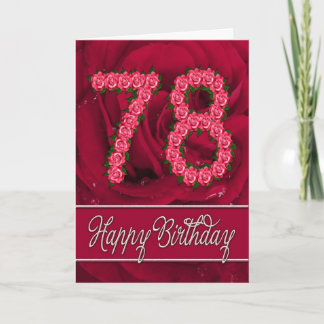 78th birthday card with roses and leaves
