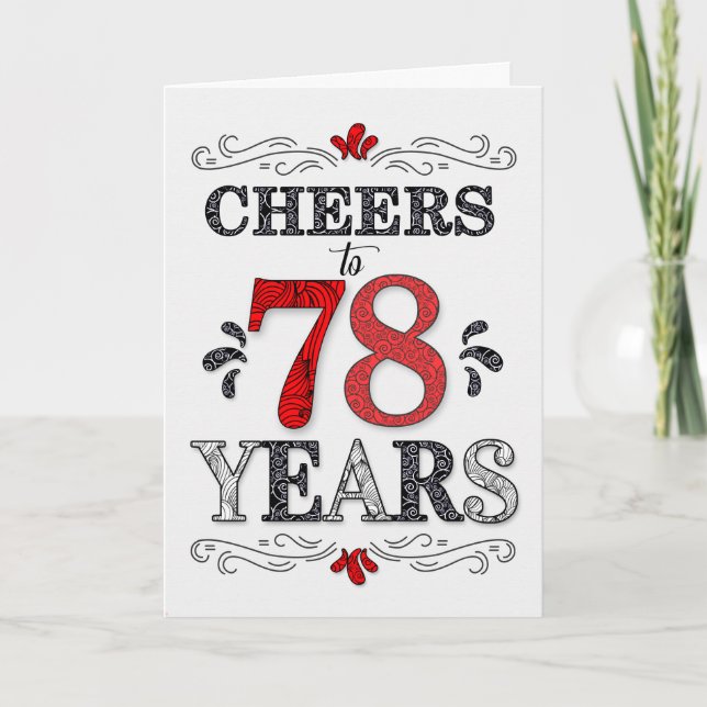 78th Birthday Cheers in Red White Black Pattern Card (Front)
