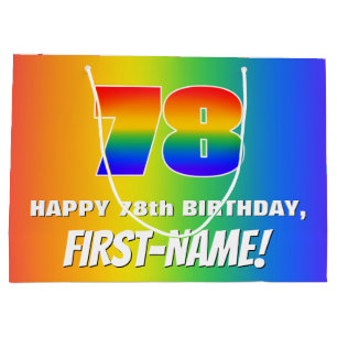 78th Birthday: Colorful, Fun Rainbow Pattern # 78 Large Gift Bag