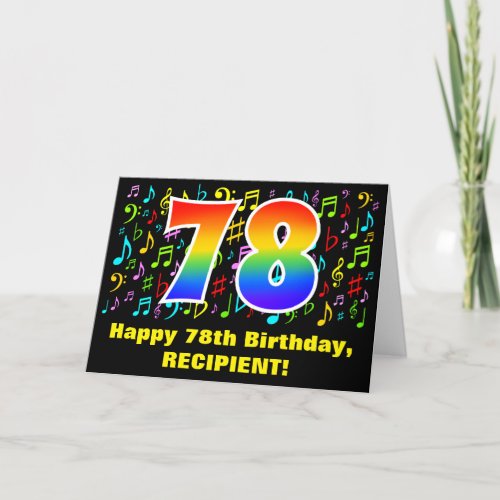 78th Birthday Colorful Music Symbols  Rainbow 78 Card