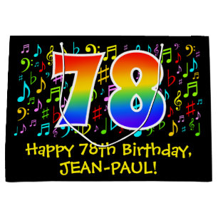 78th Birthday - Colorful Music Symbols, Rainbow 78 Large Gift Bag
