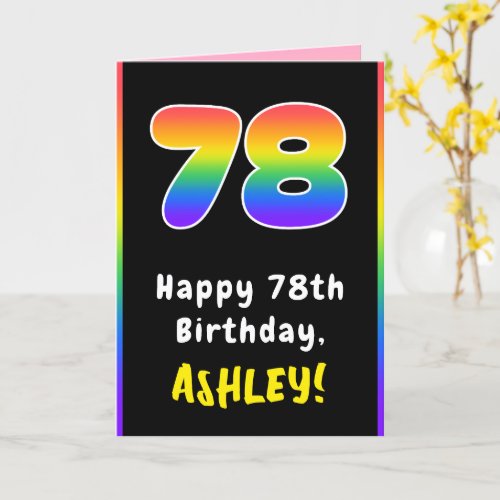 78th Birthday Colorful Rainbow  78 Custom Name Card