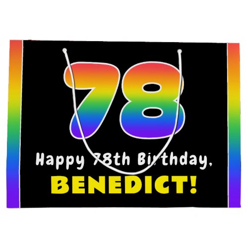 78th Birthday Colorful Rainbow  78 Custom Name Large Gift Bag