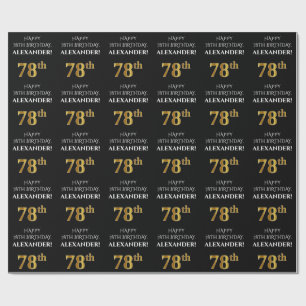 78th Birthday: Elegant, Black, Faux Gold Look Wrapping Paper