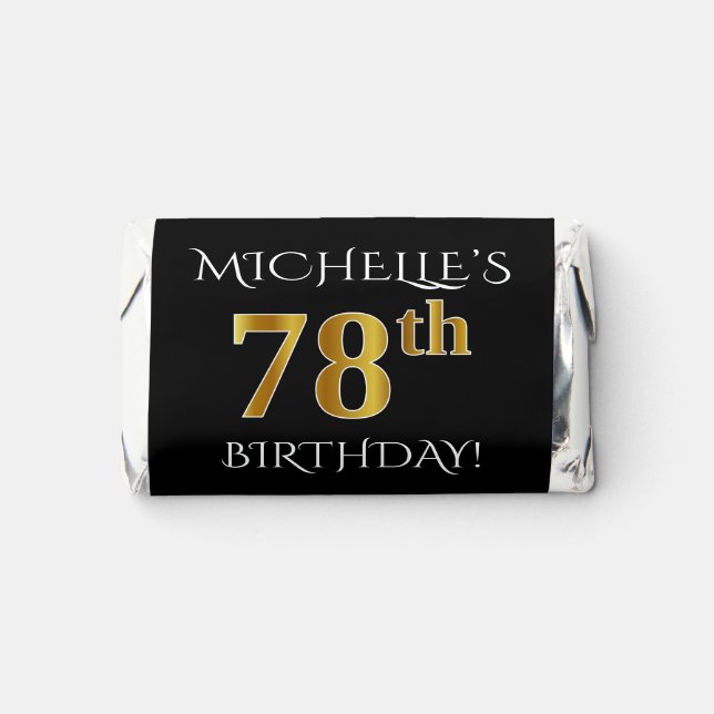 78th Birthday — Elegant, Faux Gold Look 78 + Name Hershey's Miniatures (Front)