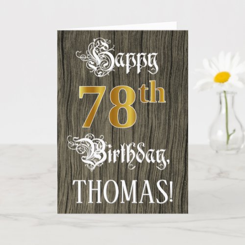 78th Birthday Faux Gold Look  Faux Wood Pattern Card
