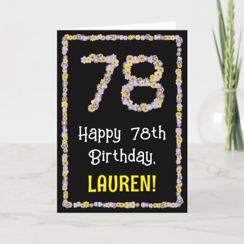 78th Birthday Floral Flowers Number Custom Name Card