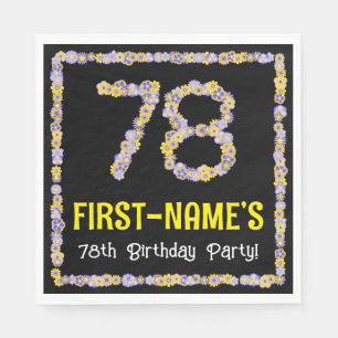 78th Birthday: Floral Flowers Number, Custom Name Napkins