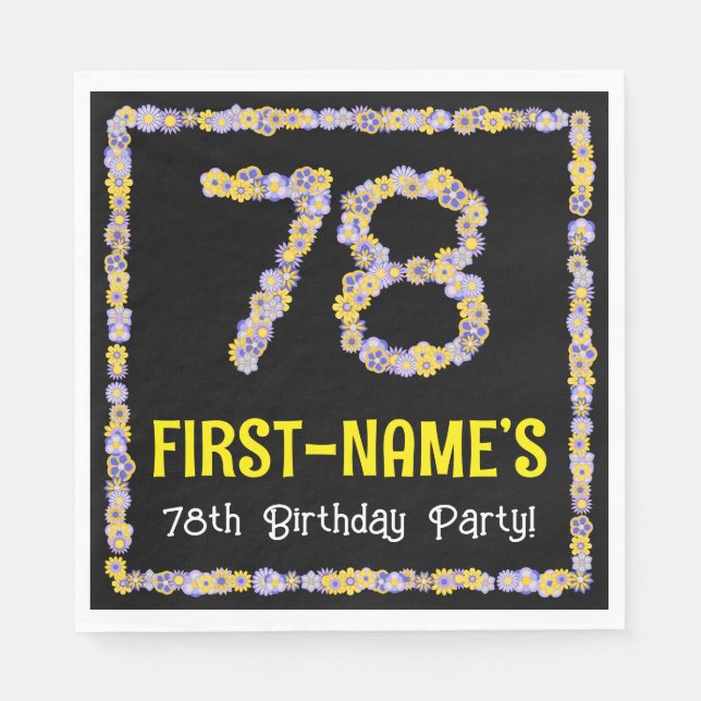 78th Birthday: Floral Flowers Number, Custom Name Napkins (Front)