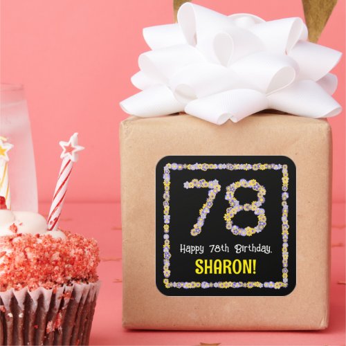 78th Birthday Floral Flowers Number Custom Name Square Sticker