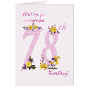 78th Birthday Flower Decorated Numbers Cards
