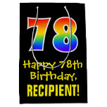 [ Thumbnail: 78th Birthday: Fun, Bold, Colorful, Rainbow "78" Gift Bag ]
