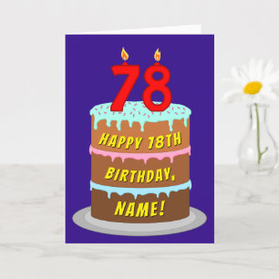 78th Birthday: Fun Cake and Candles + Custom Name Card
