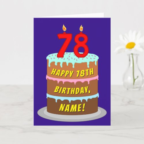 78th Birthday Fun Cake and Candles  Custom Name Card