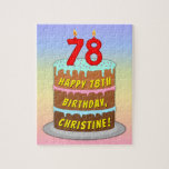 [ Thumbnail: 78th Birthday: Fun Cake and Candles + Custom Name Jigsaw Puzzle ]