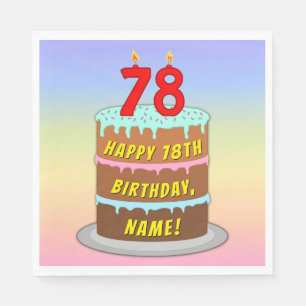 78th Birthday: Fun Cake and Candles + Custom Name Napkins